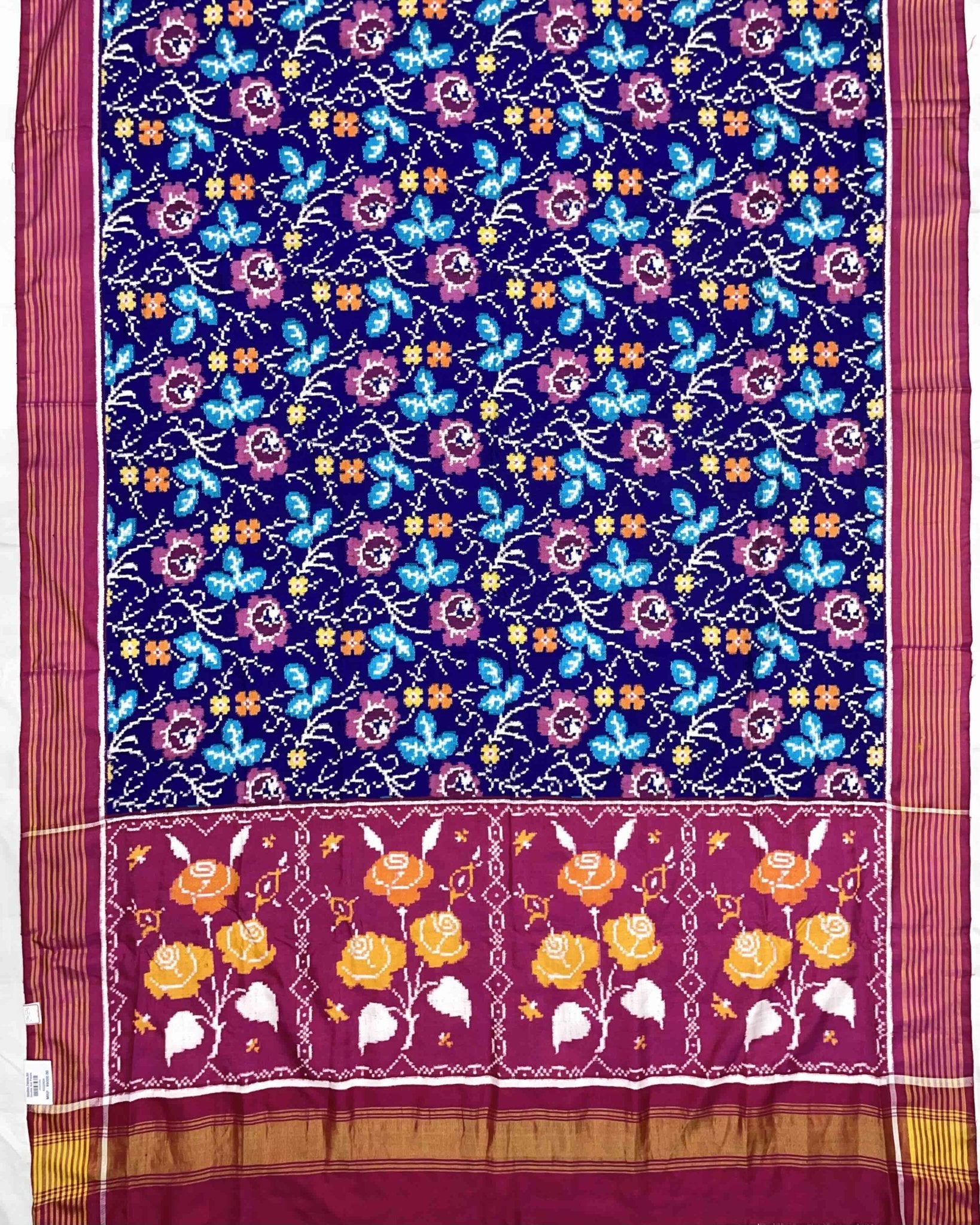 Pink & Blue Fancy Flower Double Ikat Patola Saree - SindhoiPatolaArt