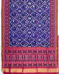 Pink & Blue Fancy Flower Patola Saree - SindhoiPatolaArt