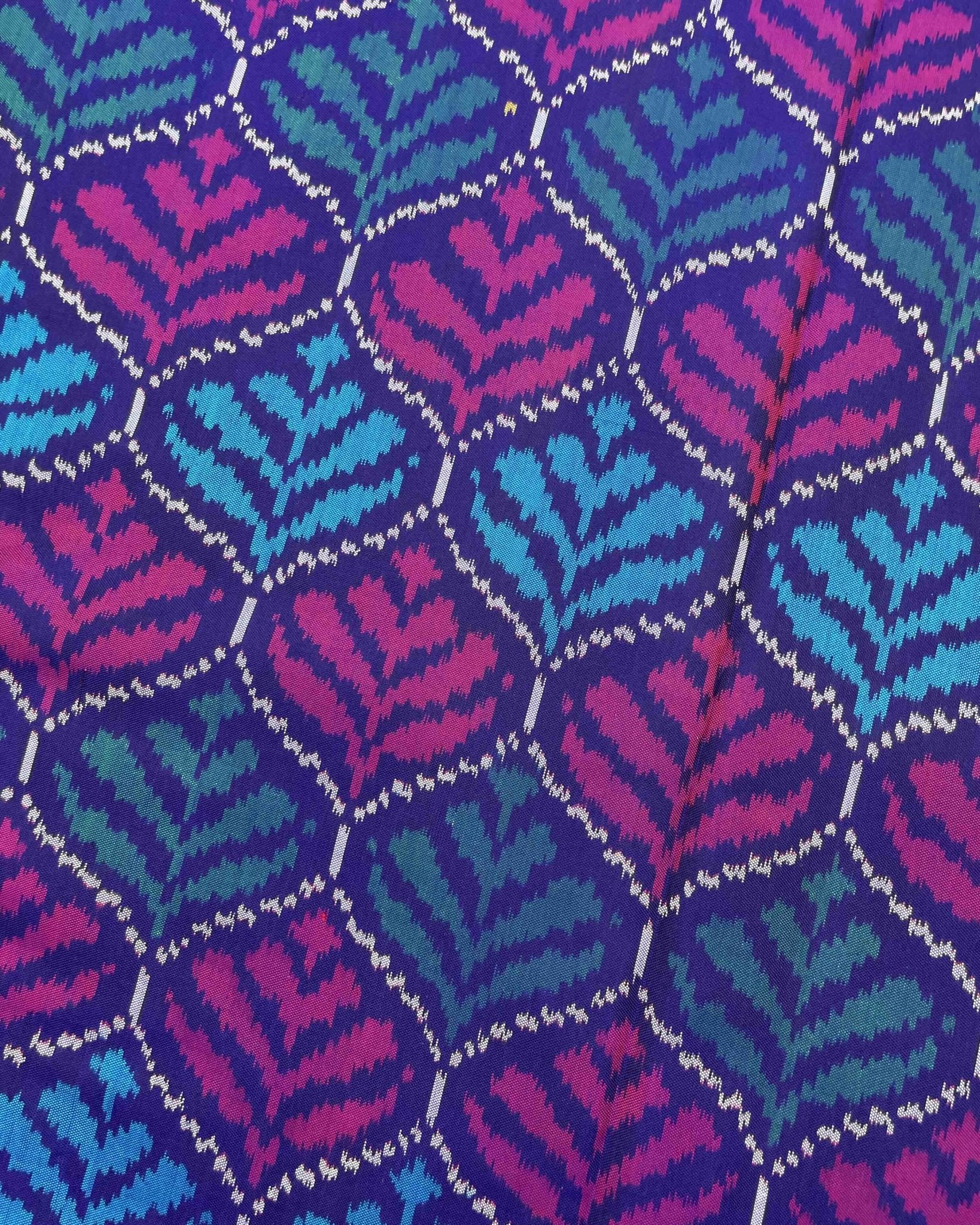 Pink & Blue Fancy Flower Patola Saree - SindhoiPatolaArt
