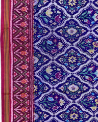 Pink & Blue Fancy Flower Patola Saree - SindhoiPatolaArt
