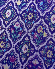 Pink & Blue Fancy Flower Patola Saree - SindhoiPatolaArt