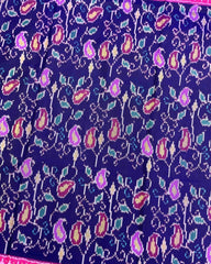 Pink & Blue Fancy Leaves Patola Saree - SindhoiPatolaArt