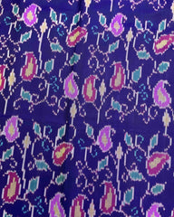 Pink & Blue Fancy Leaves Patola Saree - SindhoiPatolaArt