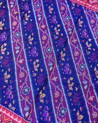 Pink & Blue Leaves Leheriya Patola Saree - SindhoiPatolaArt