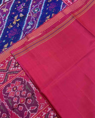 Pink & Blue Leaves Leheriya Patola Saree - SindhoiPatolaArt