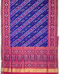 Pink & Blue Leaves Leheriya Patola Saree - SindhoiPatolaArt