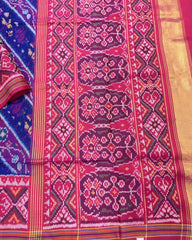 Pink & Blue Leaves Leheriya Patola Saree - SindhoiPatolaArt