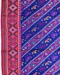 Pink & Blue Leaves Leheriya Patola Saree - SindhoiPatolaArt