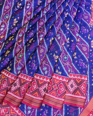 Pink & Blue Leaves Leheriya Patola Saree - SindhoiPatolaArt