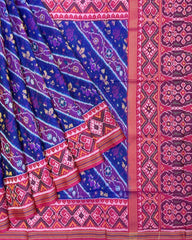 Pink & Blue Leaves Leheriya Patola Saree - SindhoiPatolaArt
