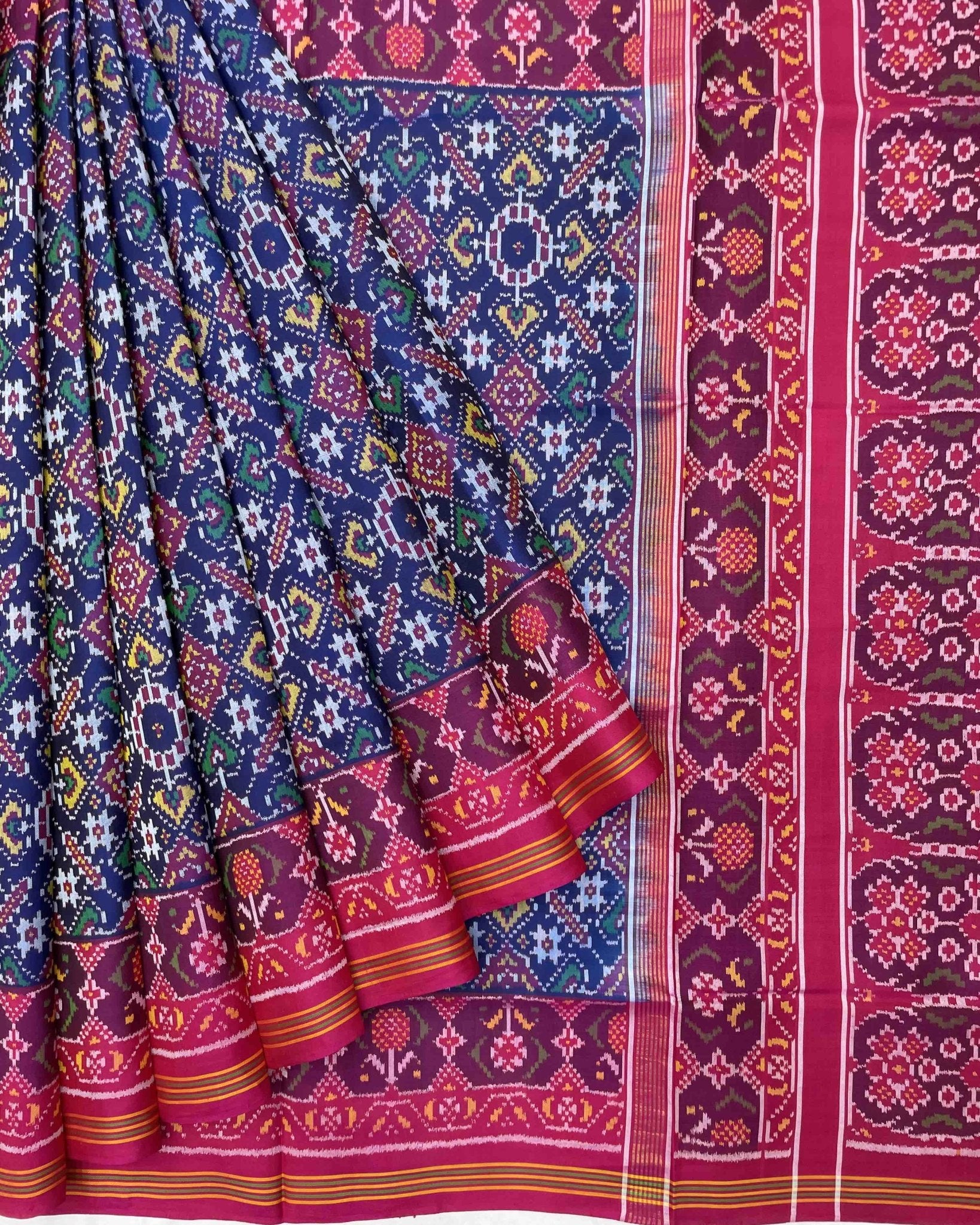 Pink & Blue Manekchowk Designer Patola Saree - SindhoiPatolaArt