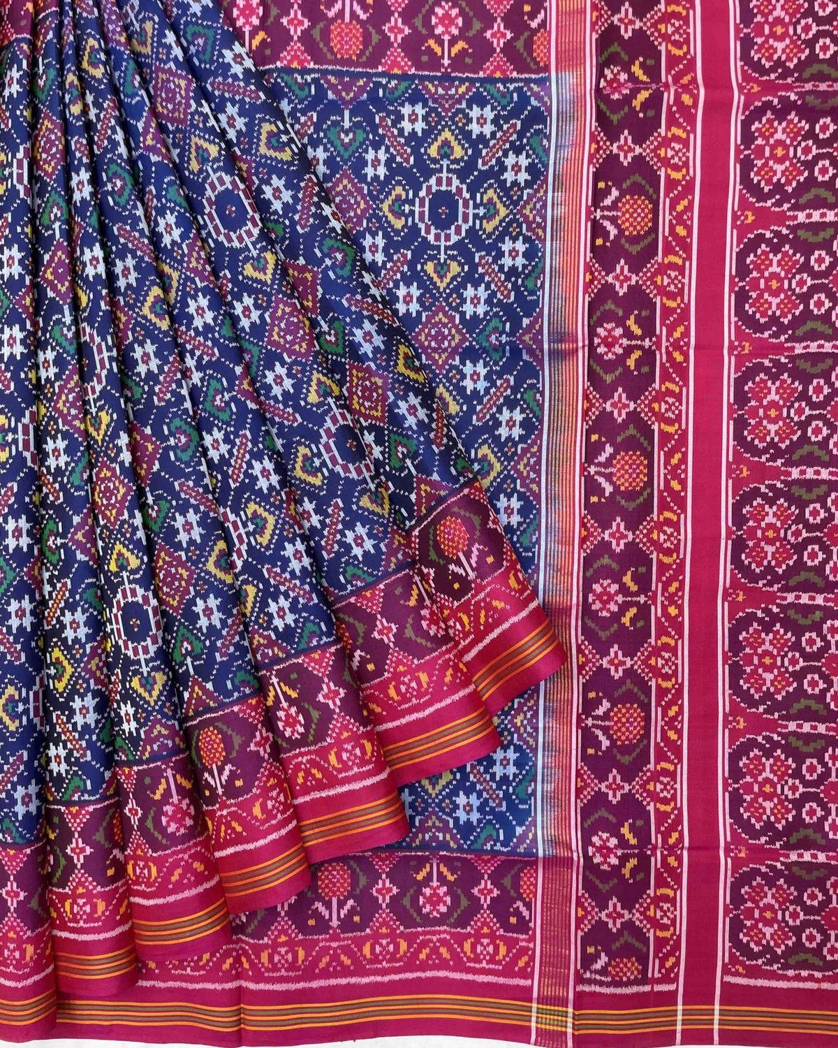 Pink & Blue Manekchowk Designer Patola Saree - SindhoiPatolaArt