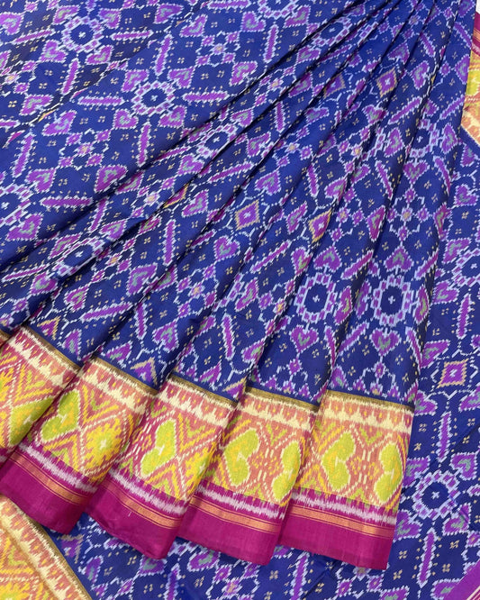 Pink & Blue Manekchowk Designer Patola Saree - SindhoiPatolaArt