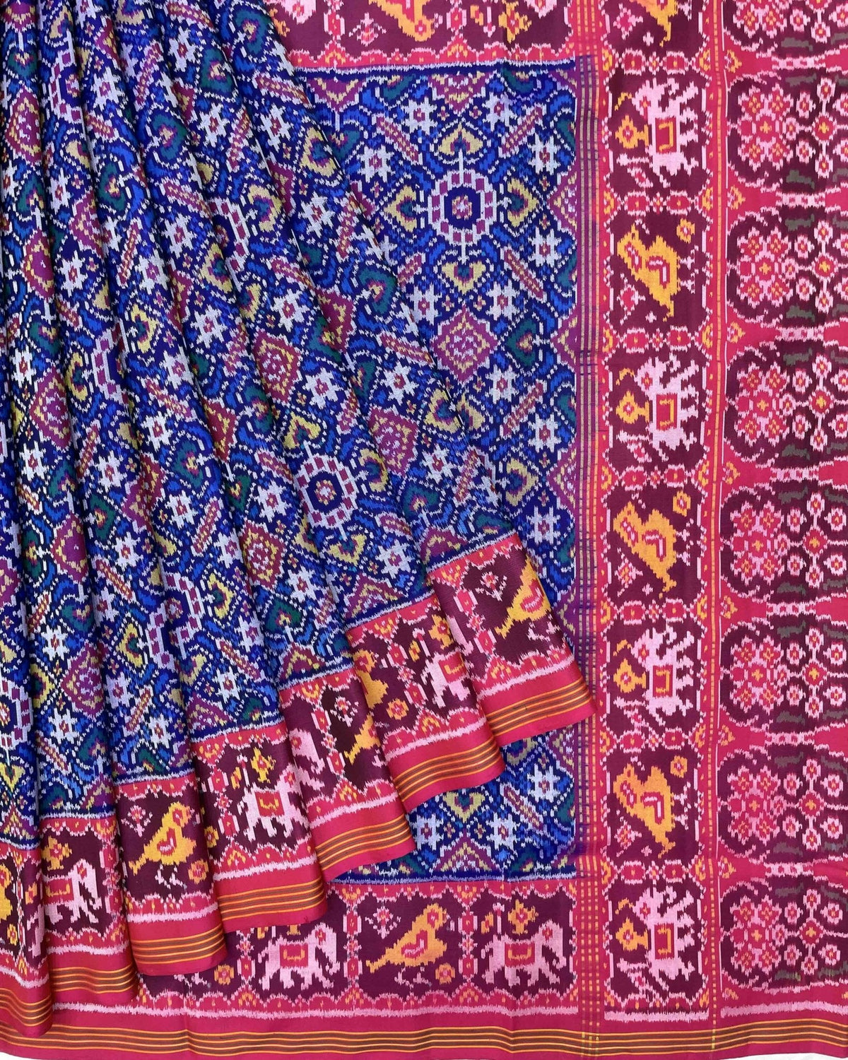 Pink & Blue Manekchowk Patola Saree - SindhoiPatolaArt
