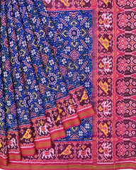 Pink & Blue Manekchowk Patola Saree - SindhoiPatolaArt