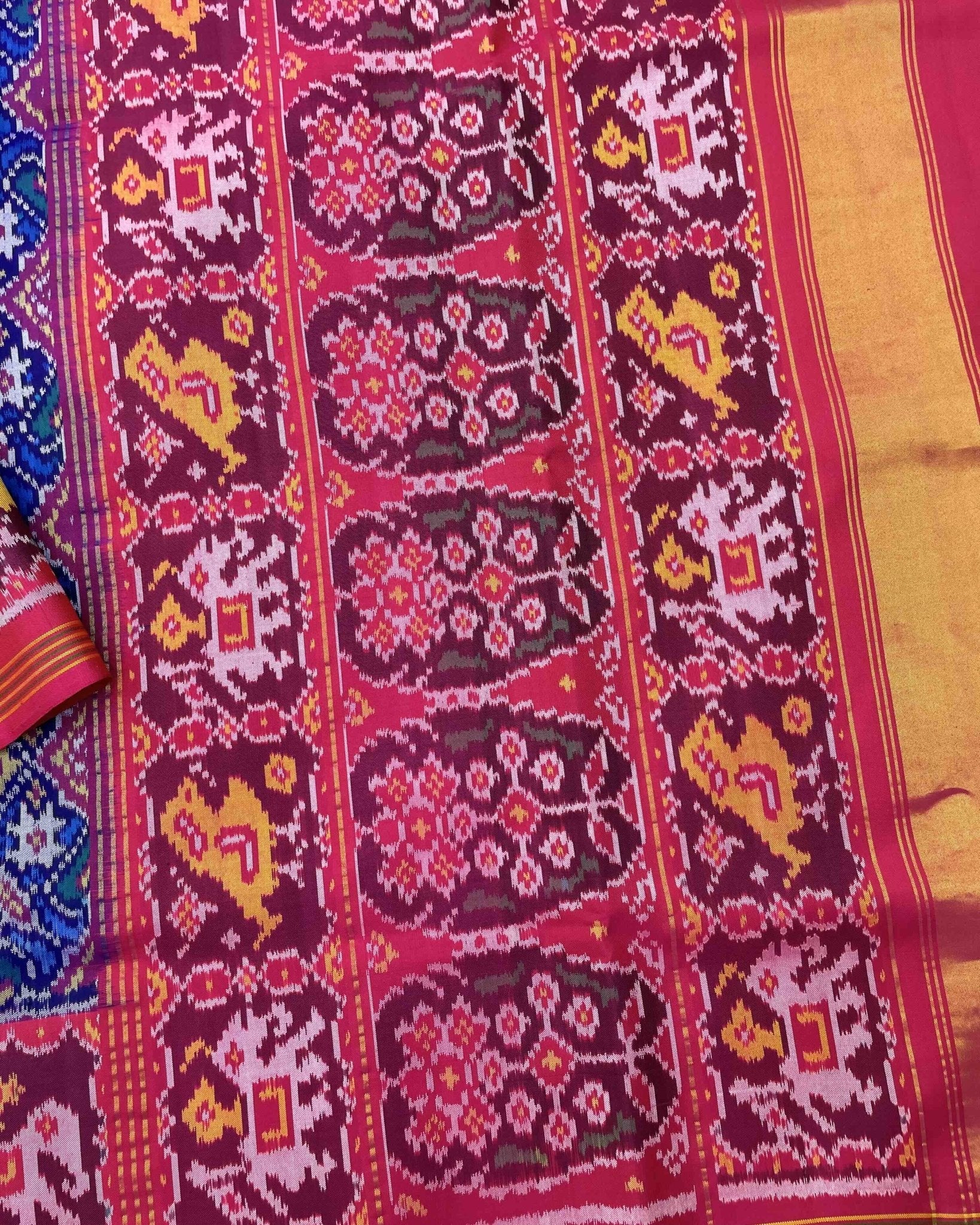 Pink & Blue Manekchowk Patola Saree - SindhoiPatolaArt