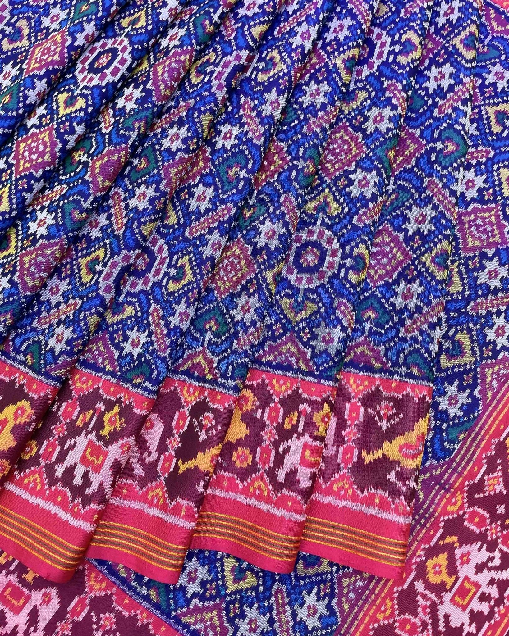Pink & Blue Manekchowk Patola Saree - SindhoiPatolaArt