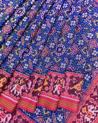Pink & Blue Manekchowk Patola Saree - SindhoiPatolaArt