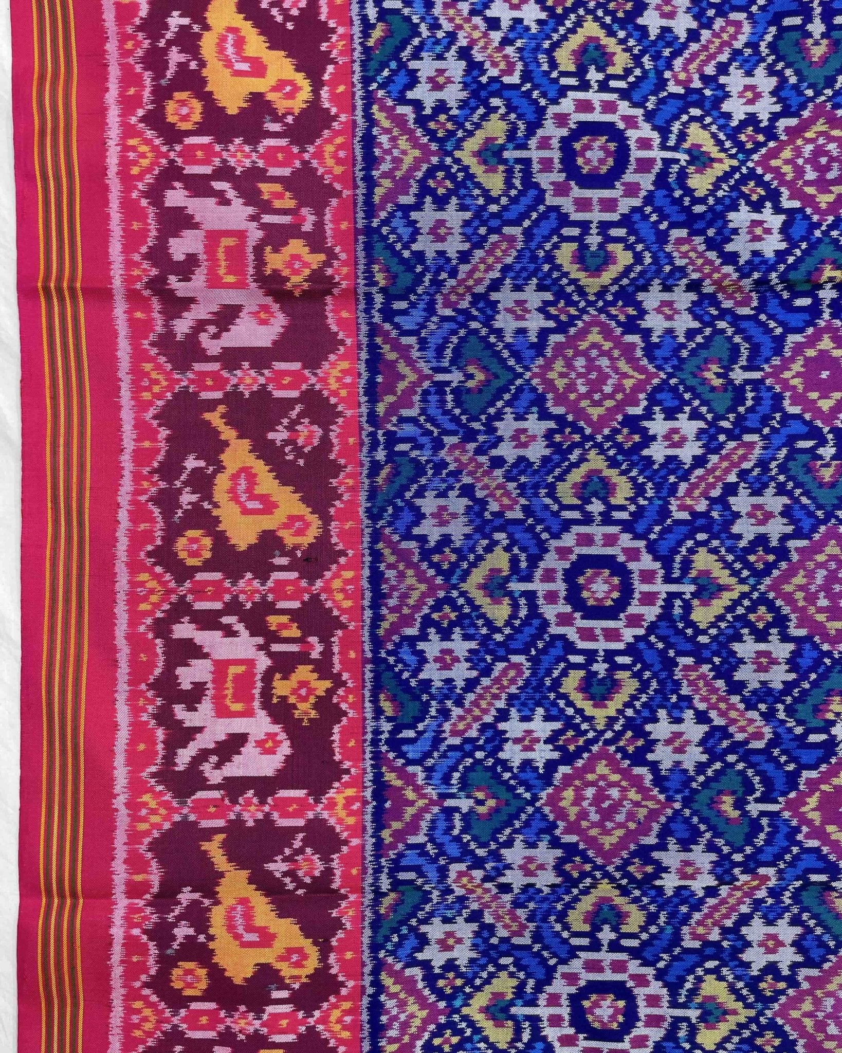 Pink & Blue Manekchowk Patola Saree - SindhoiPatolaArt