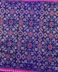 Pink & Blue Manekchowk Semi Double Ikat Patola Saree - SindhoiPatolaArt