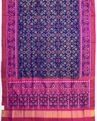 Pink & Blue Manekchowk Semi Double Ikat Patola Saree - SindhoiPatolaArt
