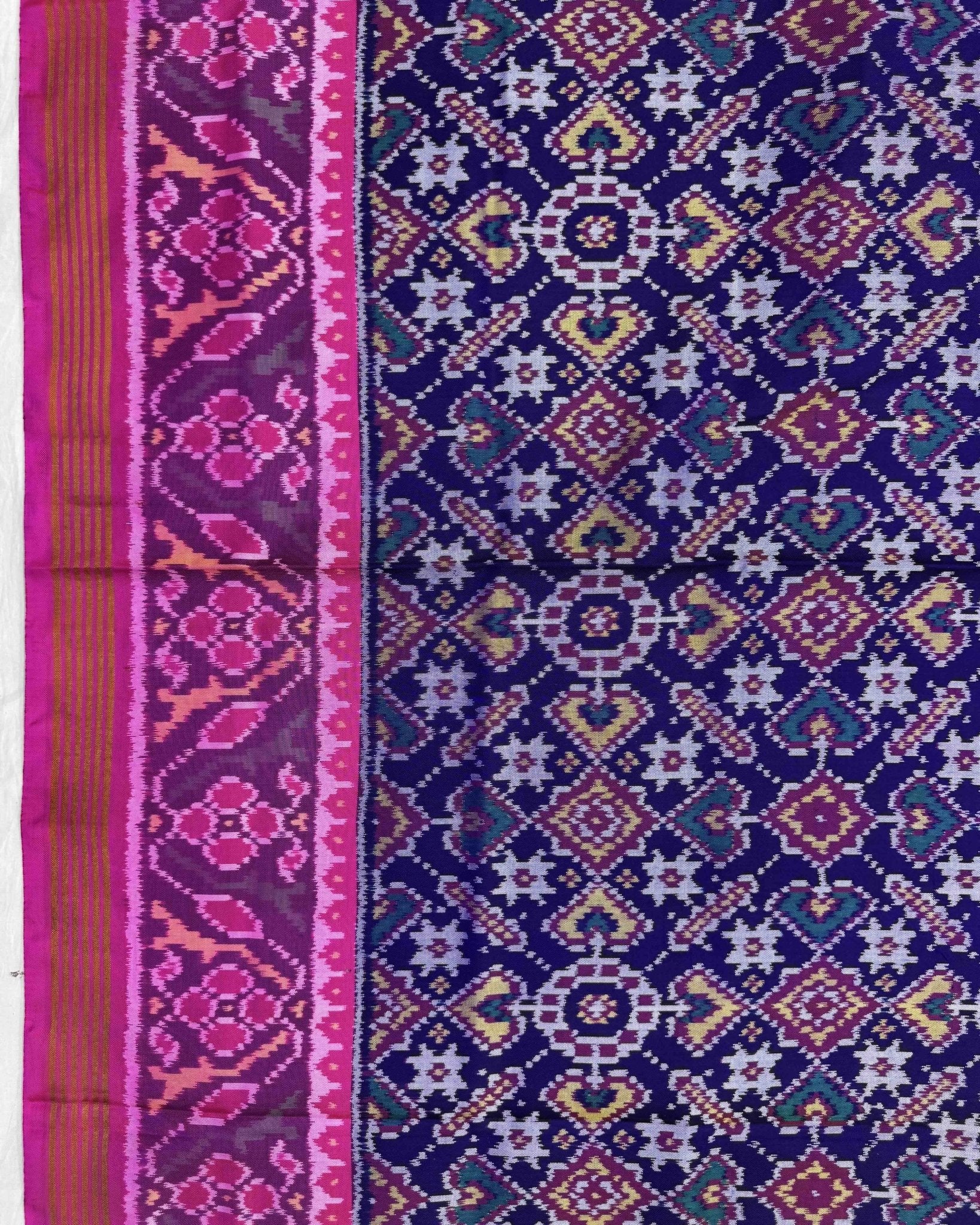 Pink & Blue Manekchowk Semi Double Ikat Patola Saree - SindhoiPatolaArt