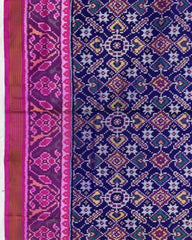 Pink & Blue Manekchowk Semi Double Ikat Patola Saree - SindhoiPatolaArt