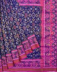 Pink & Blue Manekchowk Semi Double Ikat Patola Saree - SindhoiPatolaArt