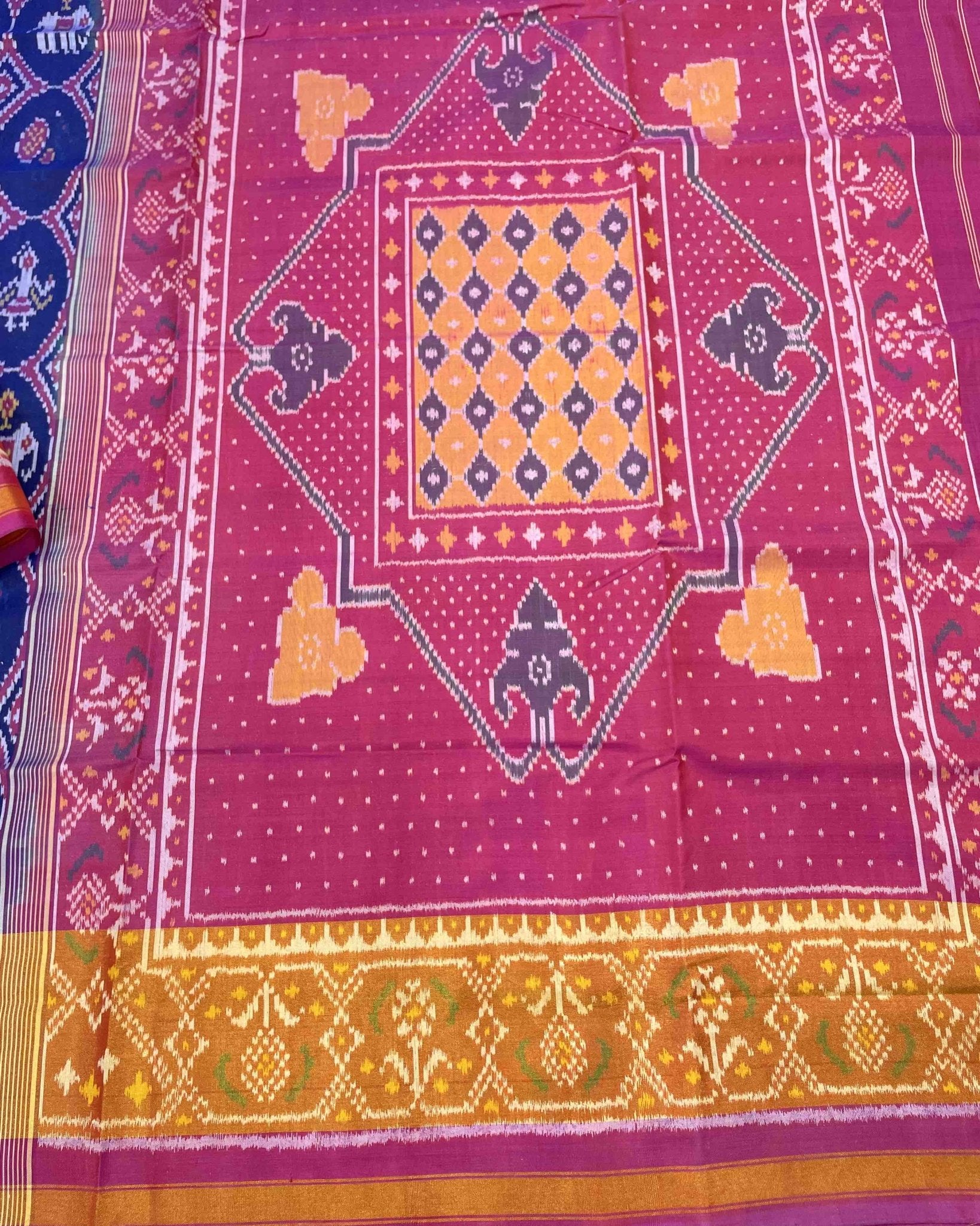 Pink & Blue Narikunj Circle Designer Patola Saree - SindhoiPatolaArt