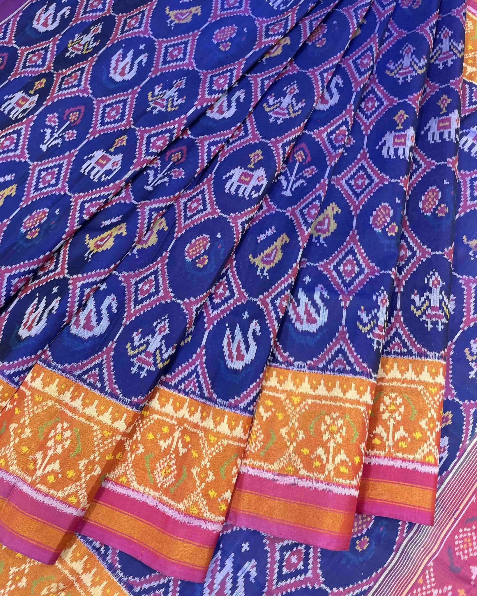 Pink & Blue Narikunj Circle Designer Patola Saree - SindhoiPatolaArt