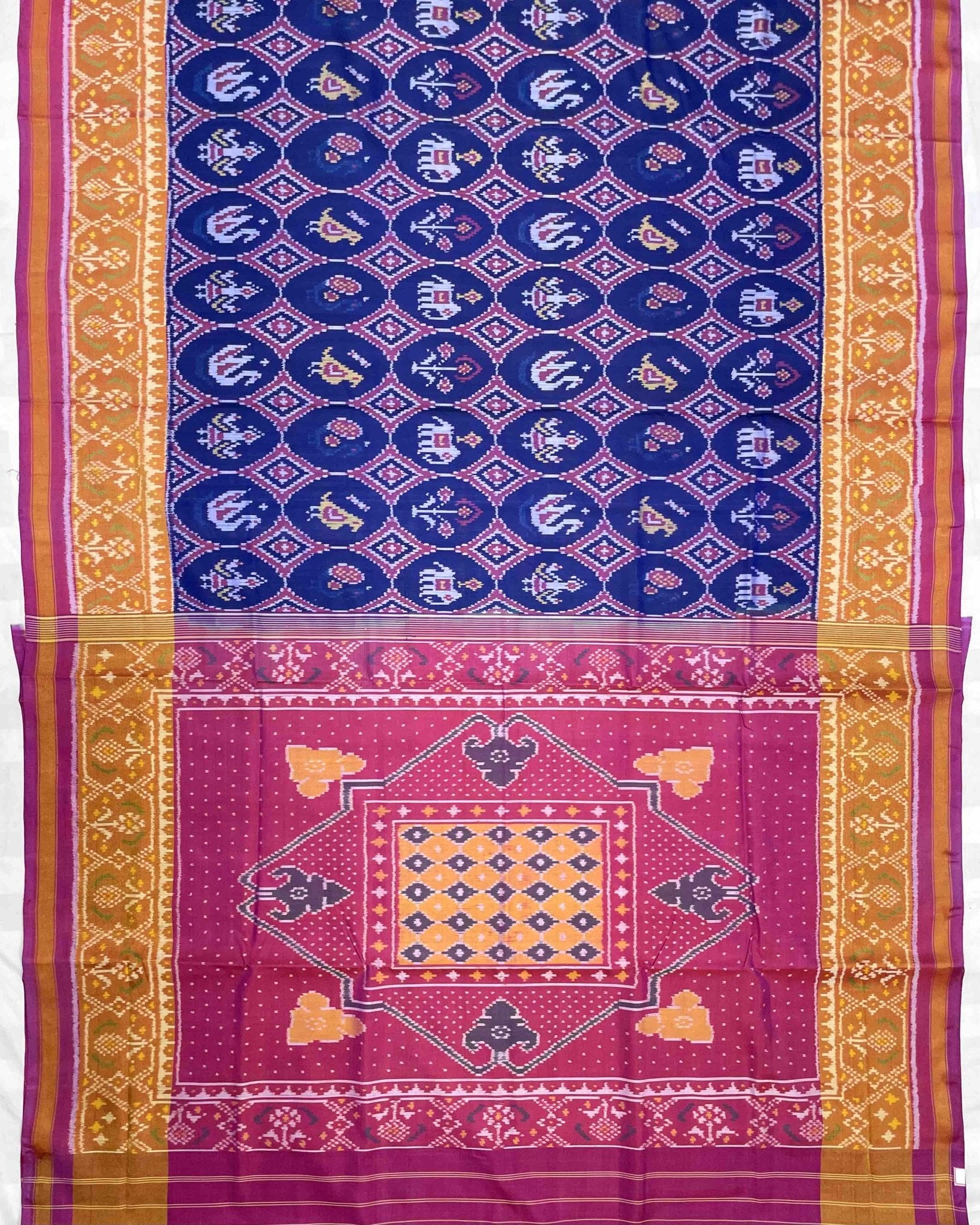 Pink & Blue Narikunj Circle Designer Patola Saree - SindhoiPatolaArt