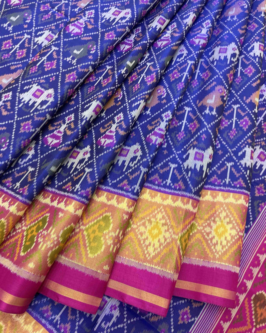 Pink & Blue Narikunj Designer Patola Saree - SindhoiPatolaArt