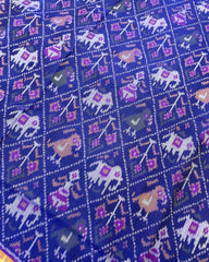 Pink & Blue Narikunj Designer Patola Saree - SindhoiPatolaArt