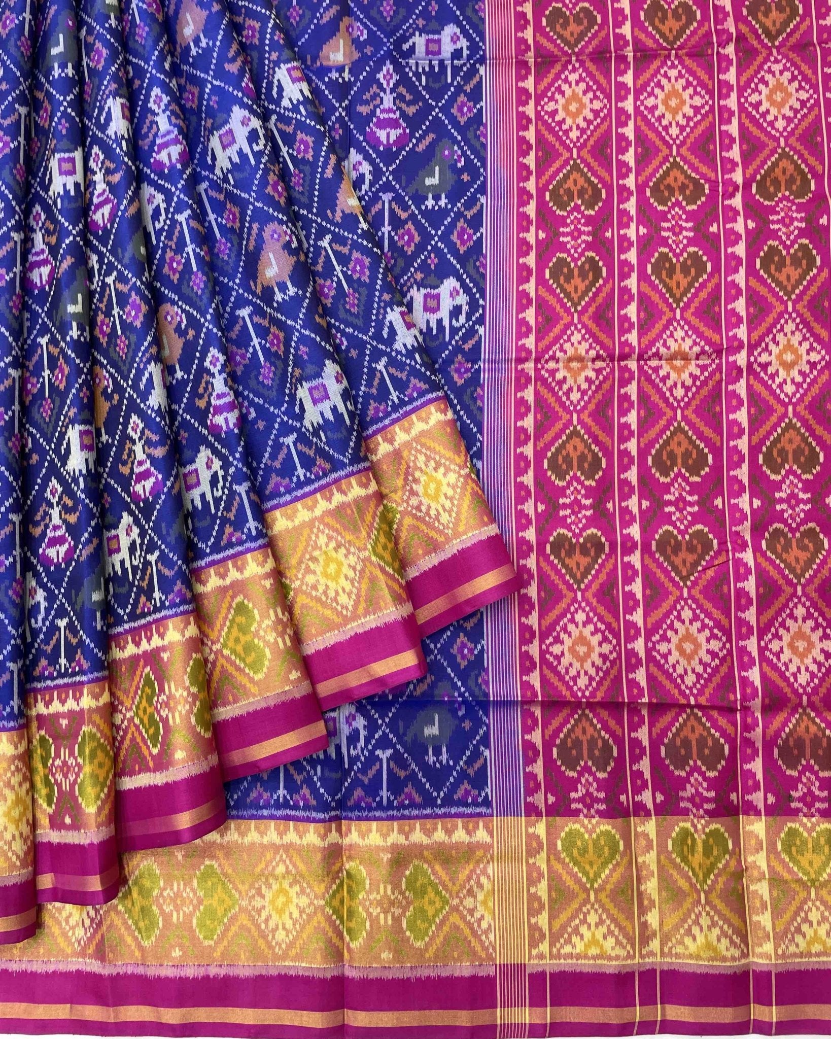 Pink & Blue Narikunj Designer Patola Saree - SindhoiPatolaArt