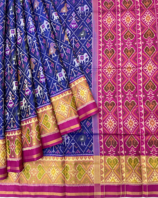 Pink & Blue Narikunj Designer Patola Saree - SindhoiPatolaArt