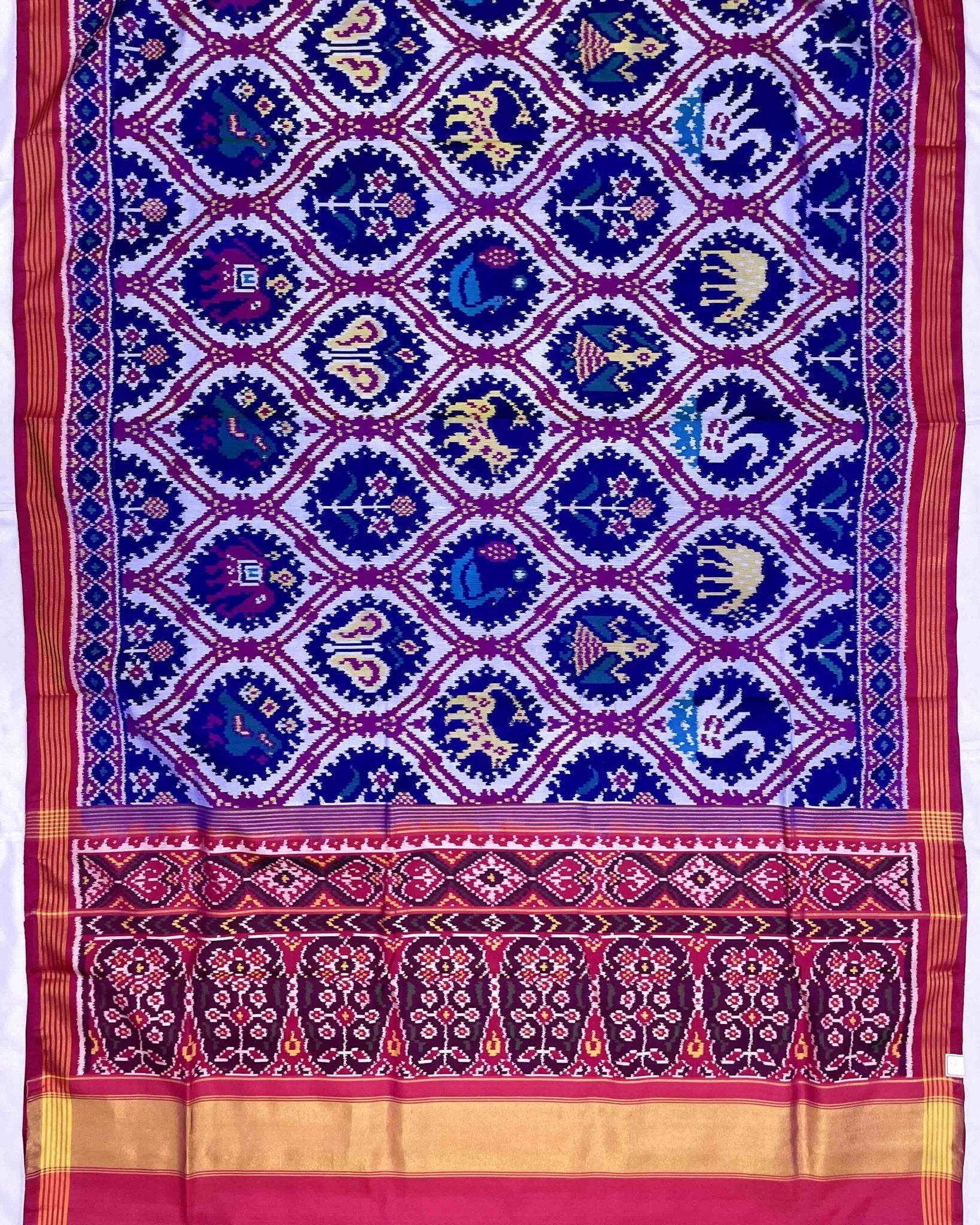 Pink & Blue Narikunj Patola Saree - SindhoiPatolaArt