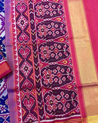 Pink & Blue Narikunj Patola Saree - SindhoiPatolaArt