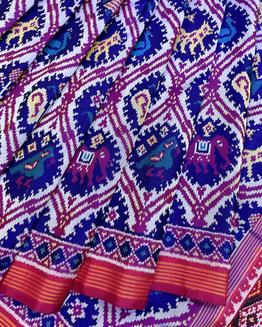 Pink & Blue Narikunj Patola Saree - SindhoiPatolaArt
