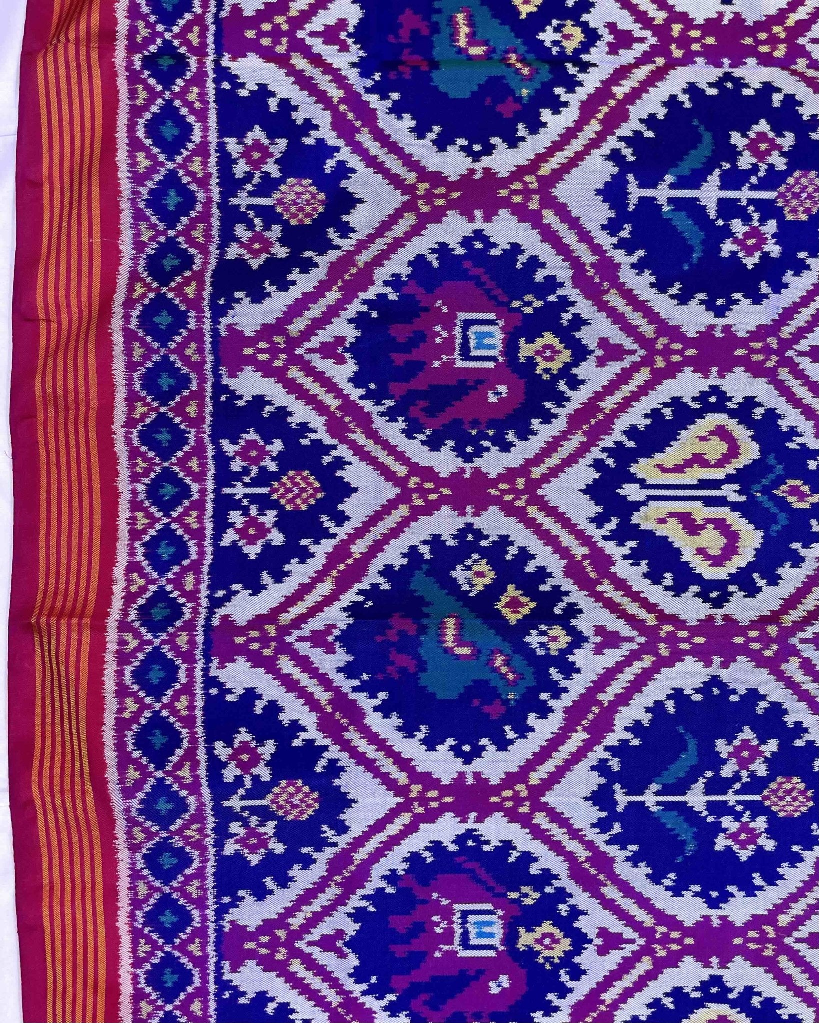 Pink & Blue Narikunj Patola Saree - SindhoiPatolaArt