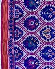 Pink & Blue Narikunj Patola Saree - SindhoiPatolaArt
