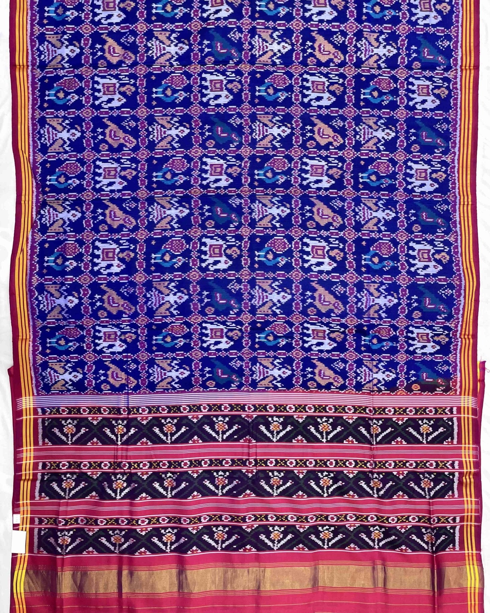 Pink & Blue Narikunj Patola Saree - SindhoiPatolaArt