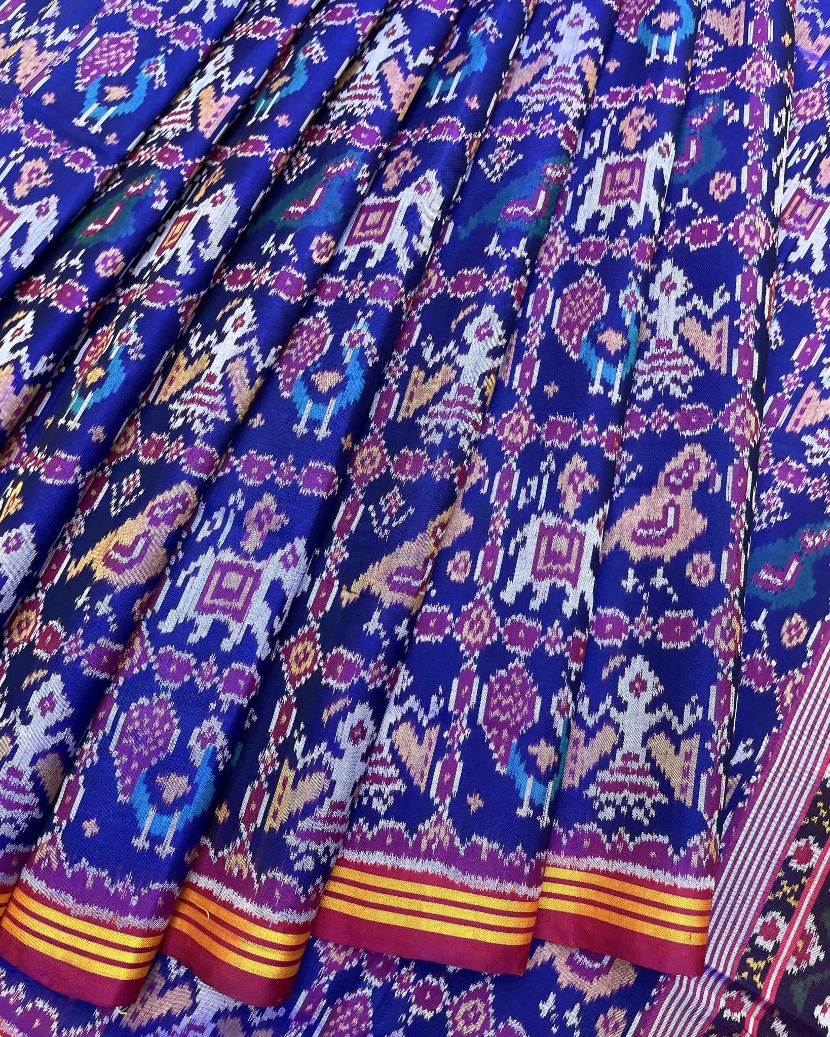 Pink & Blue Narikunj Patola Saree - SindhoiPatolaArt
