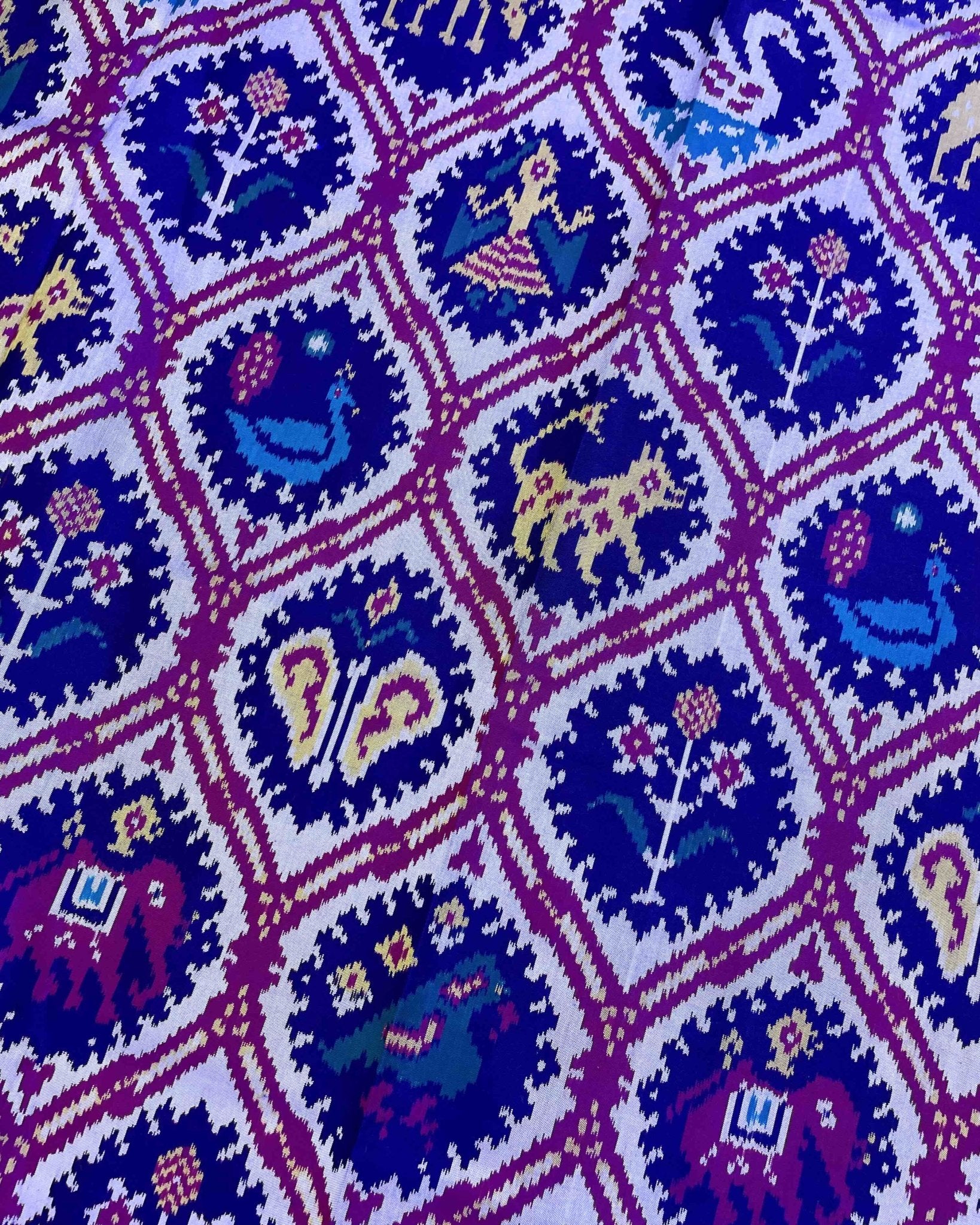 Pink & Blue Narikunj Patola Saree - SindhoiPatolaArt
