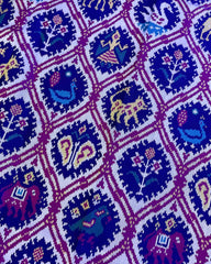 Pink & Blue Narikunj Patola Saree - SindhoiPatolaArt