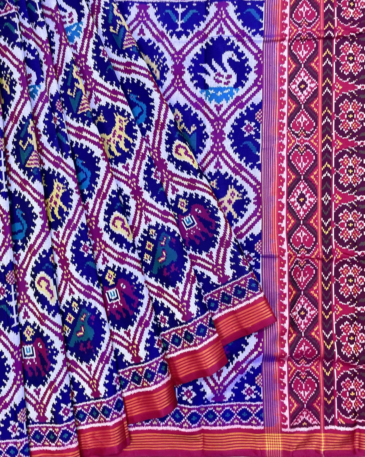 Pink & Blue Narikunj Patola Saree - SindhoiPatolaArt
