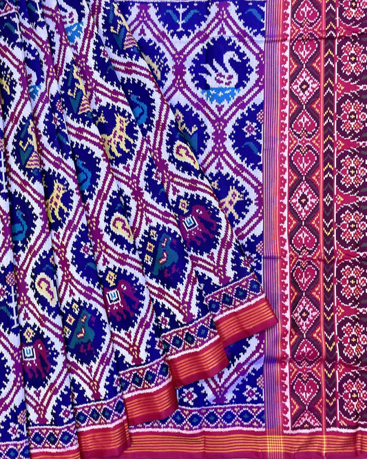 Pink & Blue Narikunj Patola Saree - SindhoiPatolaArt