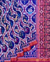 Pink & Blue Narikunj Patola Saree - SindhoiPatolaArt
