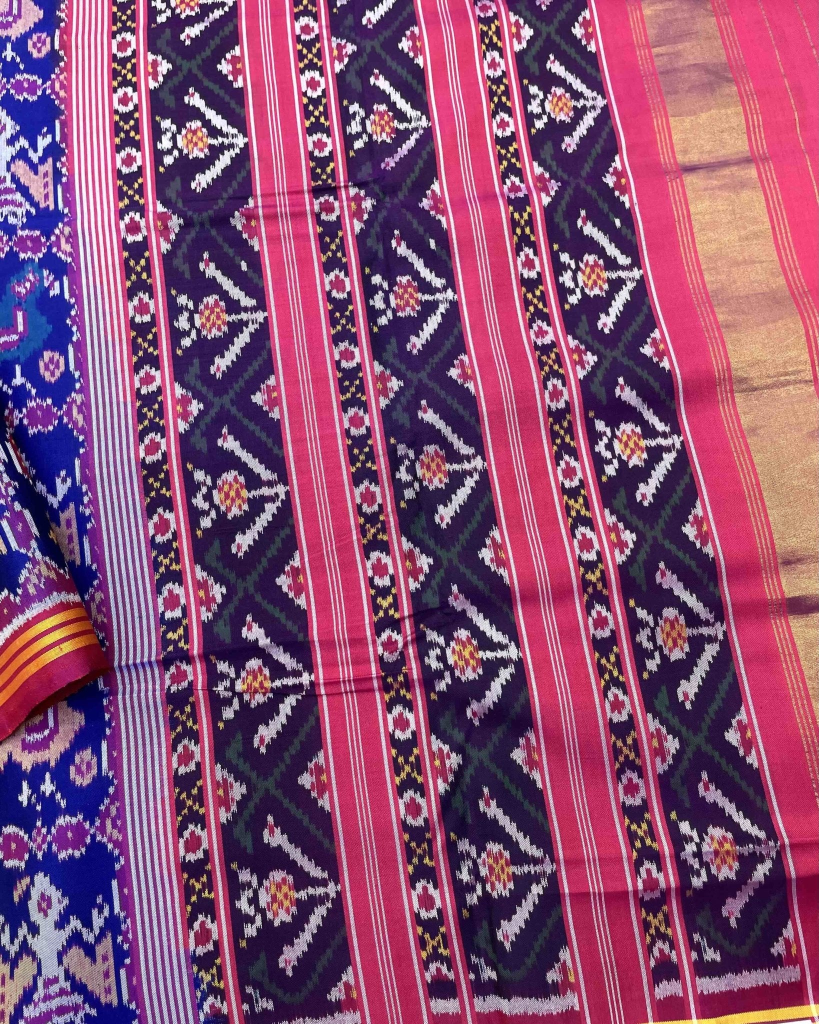 Pink & Blue Narikunj Patola Saree - SindhoiPatolaArt