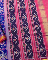 Pink & Blue Narikunj Patola Saree - SindhoiPatolaArt