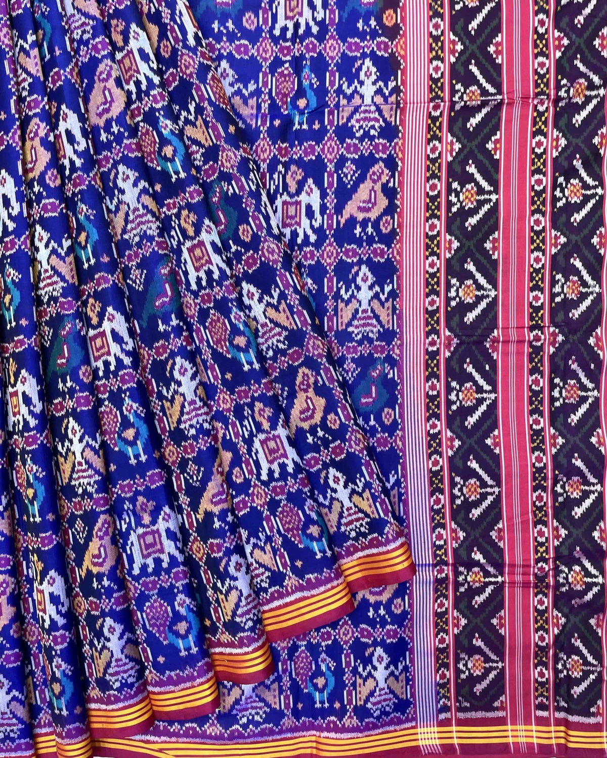 Pink & Blue Narikunj Patola Saree - SindhoiPatolaArt